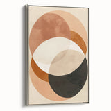 Abstract minimalist wall art framed canvas in silver, showcasing geometric shapes and muted colors, perfect for modern home decor. The side view highlights its sleek design and elegance.