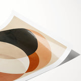 Abstract minimalist wall art print featuring soft pastel colors and geometric shapes, elegantly rolled and packaged in a durable cardboard tube for safe transport.