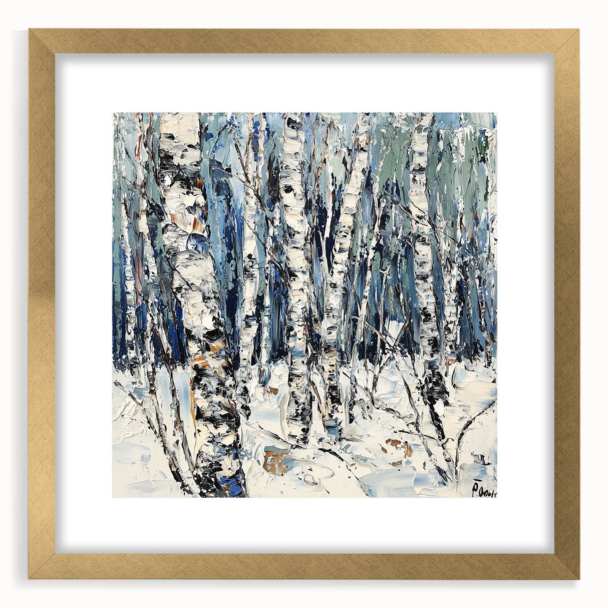 Abstract floral design framed in elegant gold matting, showcasing vibrant colors and intricate patterns, perfect for modern home decor or art collection.