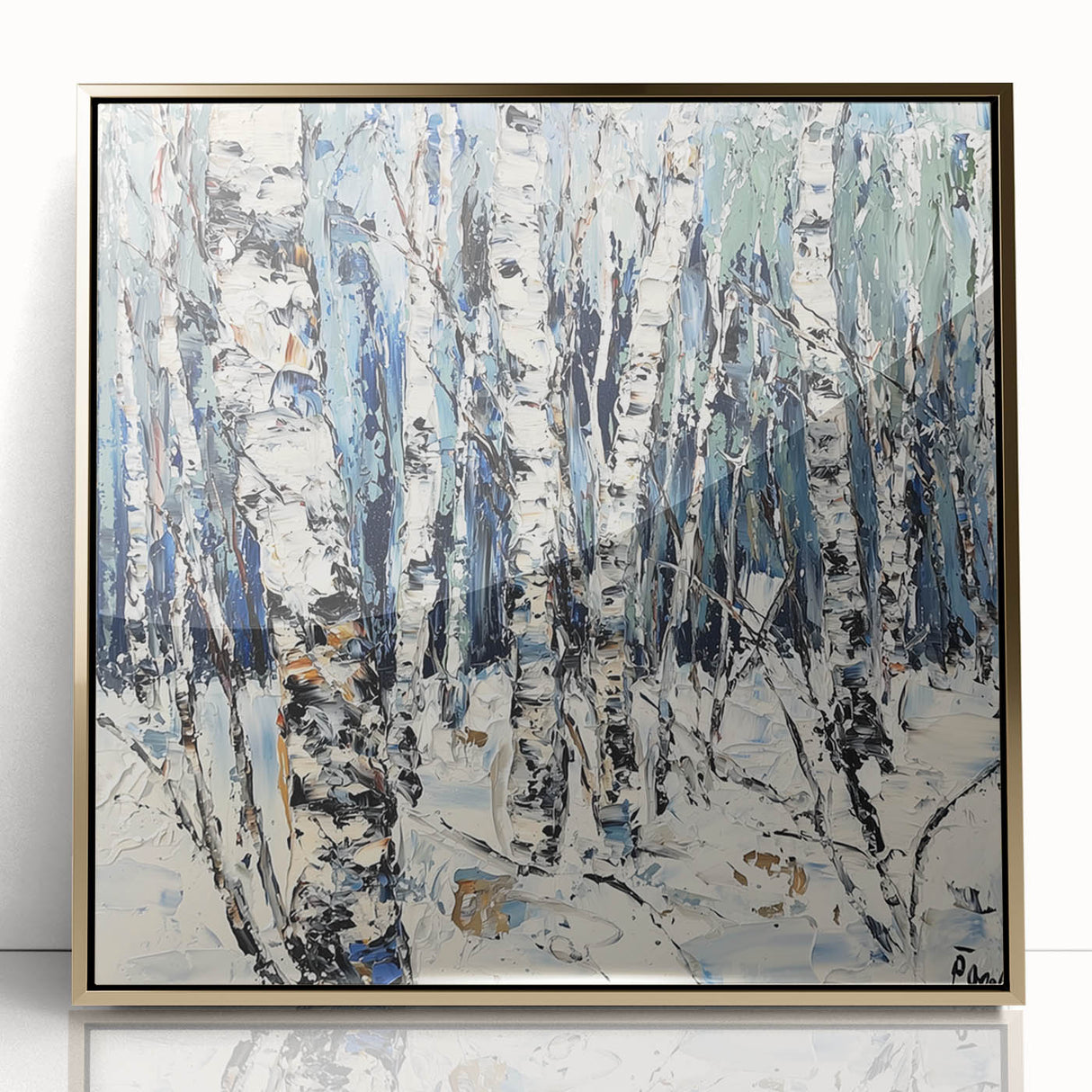 Framed abstract floral artwork featuring vibrant colors and intricate gold accents, perfect for modern home decor. Ideal for adding elegance to any space.