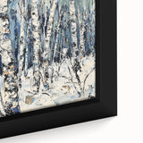 Close-up of a framed canvas showcasing vibrant abstract floral designs in hues of blue, pink, and gold, perfect for modern home decor. Ideal for adding a touch of elegance to any living space.
