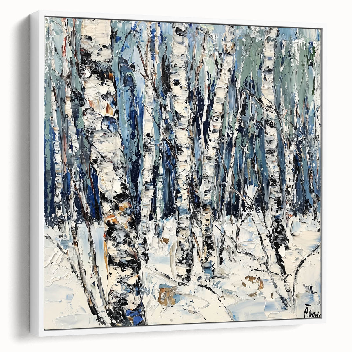 Framed canvas artwork showcasing an abstract floral design in vibrant colors, set against a white background, perfect for modern home decor.