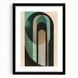 Abstract minimalist wall art print framed in black, showcasing a sleek design with a white mat. Perfect for modern home decor and artistic expression.