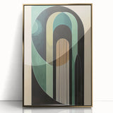 Framed abstract minimalist wall art featuring a gold-acrylic design, perfect for modern home decor. The sleek lines and elegant color palette enhance any interior space.