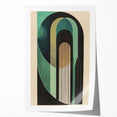 Abstract minimalist wall art print featuring soft pastel colors and geometric shapes, elegantly rolled and packaged in a protective cardboard tube for easy display.