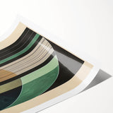 Abstract minimalist wall art print in soft pastel colors featuring geometric shapes and fluid lines, elegantly rolled and ready for framing to enhance any modern decor.