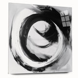 Minimalist Abstract Wall Art – Bold Black and Gray Circular Canvas