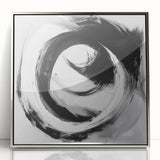 Minimalist Abstract Wall Art – Bold Black and Gray Circular Canvas