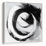 Minimalist Abstract Wall Art – Bold Black and Gray Circular Canvas