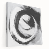 Minimalist Abstract Wall Art – Bold Black and Gray Circular Canvas