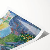 Expressionist Art: Radiant Sunburst with Abstract Mountain Landscape