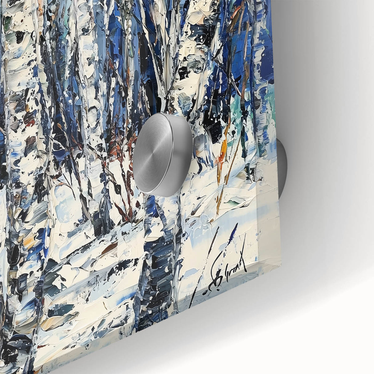 Close-up view of an abstract floral design on acrylic glass, showcasing vibrant colors and intricate details, perfect for modern home decor.