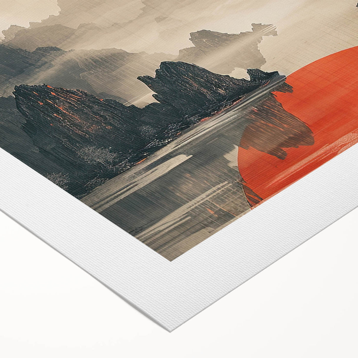 Abstract minimalist wall art on rolled canvas showcasing soft pastel colors and geometric shapes, elegantly packaged in a protective cardboard tube for delivery.