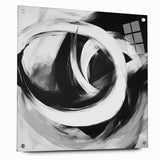 Large Abstract Wall Art – Bold Black and White Circular Motion Canvas