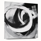 Large Abstract Wall Art – Bold Black and White Circular Motion Canvas