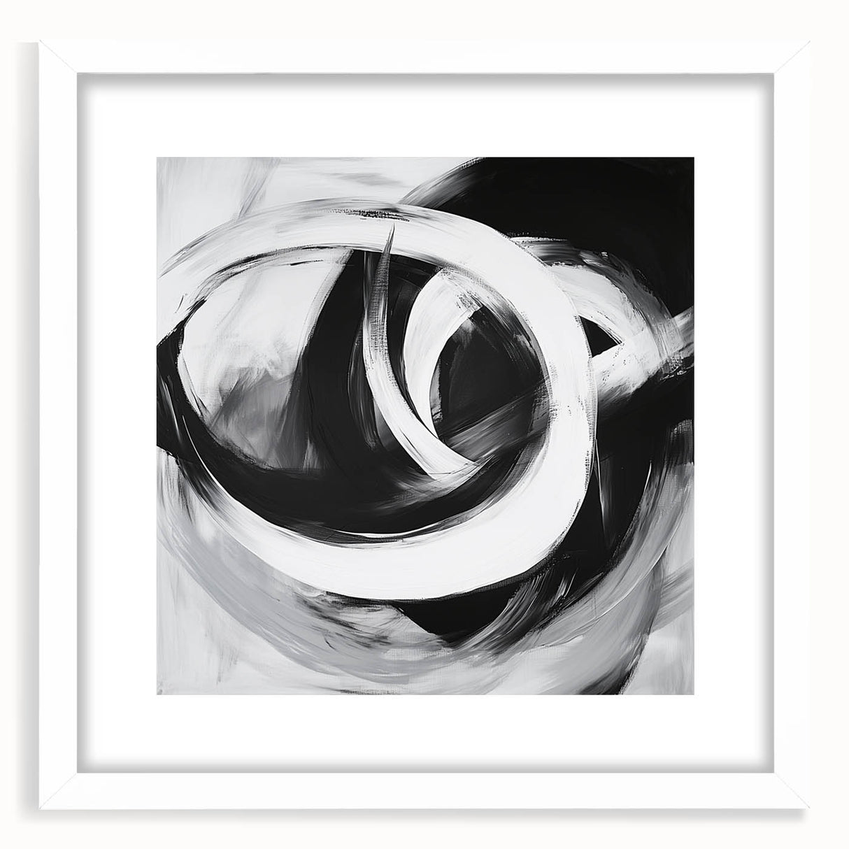 Large Abstract Wall Art – Bold Black and White Circular Motion Canvas