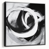 Large Abstract Wall Art – Bold Black and White Circular Motion Canvas