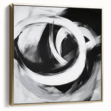 Large Abstract Wall Art – Bold Black and White Circular Motion Canvas