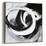 Large Abstract Wall Art – Bold Black and White Circular Motion Canvas