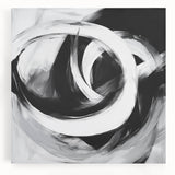 Large Abstract Wall Art – Bold Black and White Circular Motion Canvas