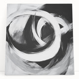 Large Abstract Wall Art – Bold Black and White Circular Motion Canvas