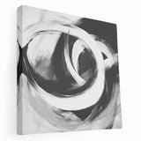 Large Abstract Wall Art – Bold Black and White Circular Motion Canvas
