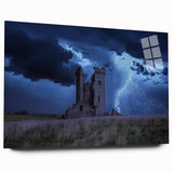 Acrylic landscape artwork depicting a majestic castle surrounded by lush greenery, showcasing vibrant colors and intricate details, designed for wall display.