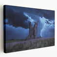 Side view of a stretched canvas artwork depicting a serene landscape with a majestic castle, featuring vibrant colors and detailed textures, ideal for home decor.