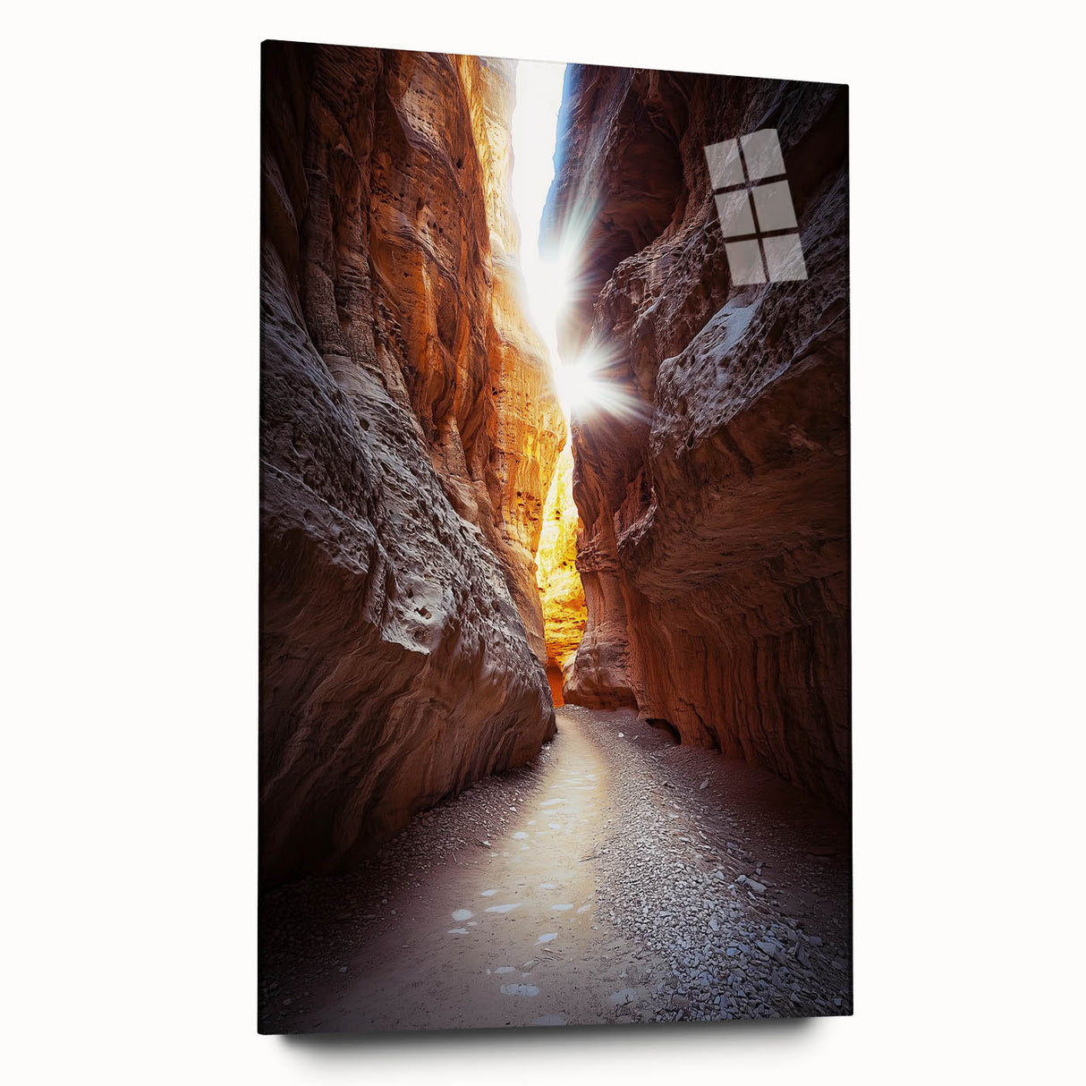 Acrylic glass artwork depicting a stunning landscape with intricate cave formations, showcasing vibrant colors and detailed textures, ideal for modern home decor.