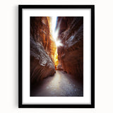 Black-framed landscape print featuring serene cave imagery, matted for an elegant presentation, ideal for home decor or art enthusiasts. Perfect for adding a touch of nature to any living space.