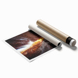 Stunning rolled landscape print showcasing intricate cave formations in earthy tones, carefully packaged in a protective cardboard tube for art lovers and decor enthusiasts.