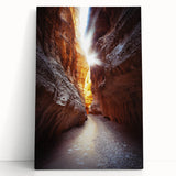 Stretched canvas artwork showcasing a vibrant landscape with caves, featuring rich earth tones and intricate details, perfect for home decor or art collection.