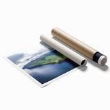 Stunning landscape print showcasing dramatic cliffs with vibrant colors, rolled and ready for display, perfect for adding a natural touch to home decor.