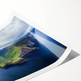 Stunning rolled print of dramatic cliffs in a serene landscape, showcasing vibrant colors and intricate details, perfect for home decor or office art.