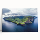 Stretched canvas depicting a vibrant landscape with dramatic cliffs and lush greenery, ideal for home decor or office art, enhancing any space with natural beauty.