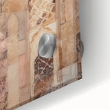 Abstract architectural wall art design printed on acrylic glass, showcasing vibrant colors and geometric shapes, perfect for modern home decor.