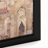 Close-up of framed abstract architecture wall art, showcasing intricate geometric patterns in vibrant colors, perfect for modern home decor.