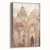 Framed abstract architecture wall art in silver, showcasing geometric shapes and modern design, perfect for contemporary decor. Side view highlights its elegant finish.