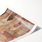 Abstract architectural wall art print showcasing geometric shapes and vibrant colors, elegantly rolled and ready for display in modern interiors. Ideal for contemporary home decor.