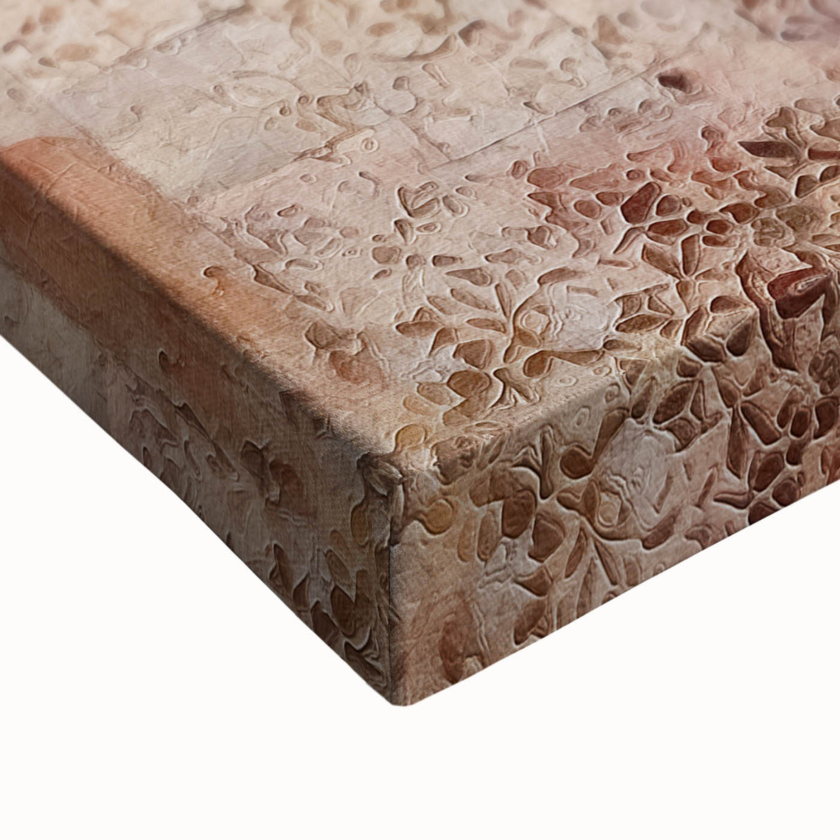 Close-up of abstract architecture wall art on stretched canvas, showcasing vibrant geometric patterns and textures, perfect for modern home decor.