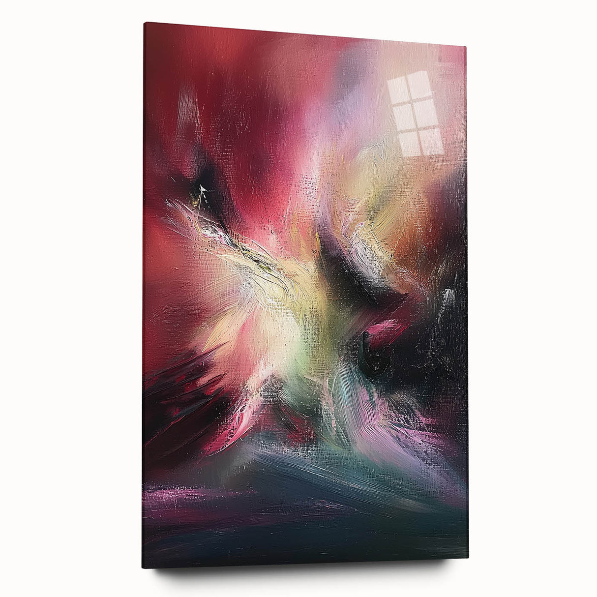 Abstract acrylic glass artwork showcasing colorful splatters in a side view, emphasizing vibrant hues and modern artistic flair, perfect for contemporary decor.