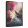 Framed canvas artwork displaying abstract black splatters on a textured background, showcasing a modern artistic style perfect for contemporary home decor.