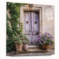 Acrylic print of a large abstract door design in gray and white, suitable for bedroom or dining room decor.