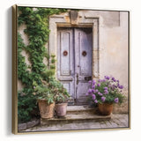 Framed canvas of a vintage poster featuring a black and gold landscape painting, ideal for bedroom wall decor.