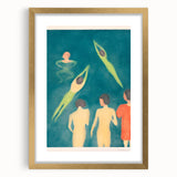 Expressionist Swimming Scene – Serene Boys Bathing Canvas Wall Art