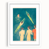 Expressionist Swimming Scene – Serene Boys Bathing Canvas Wall Art