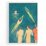 Expressionist Swimming Scene – Serene Boys Bathing Canvas Wall Art