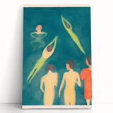 Expressionist Swimming Scene – Serene Boys Bathing Canvas Wall Art