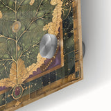 Close-up of vibrant floral and botanical wall art design on acrylic glass, showcasing intricate details and rich colors, perfect for home decor enhancement.