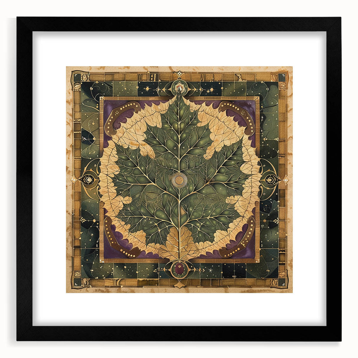 Framed wall art featuring an intricate design of flowers and botanical leaves, showcasing vibrant colors and a sleek black frame, ideal for modern home decor.
